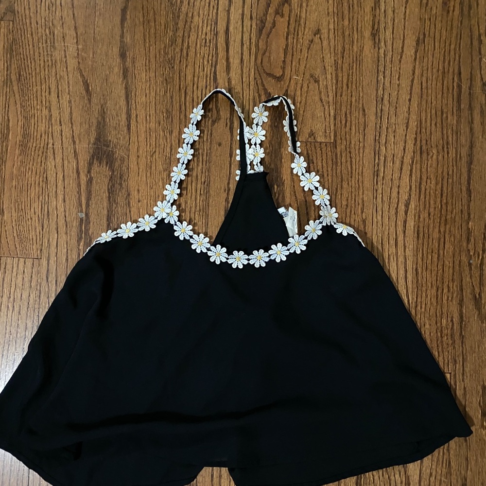 Black Crop Top With Floral Detail